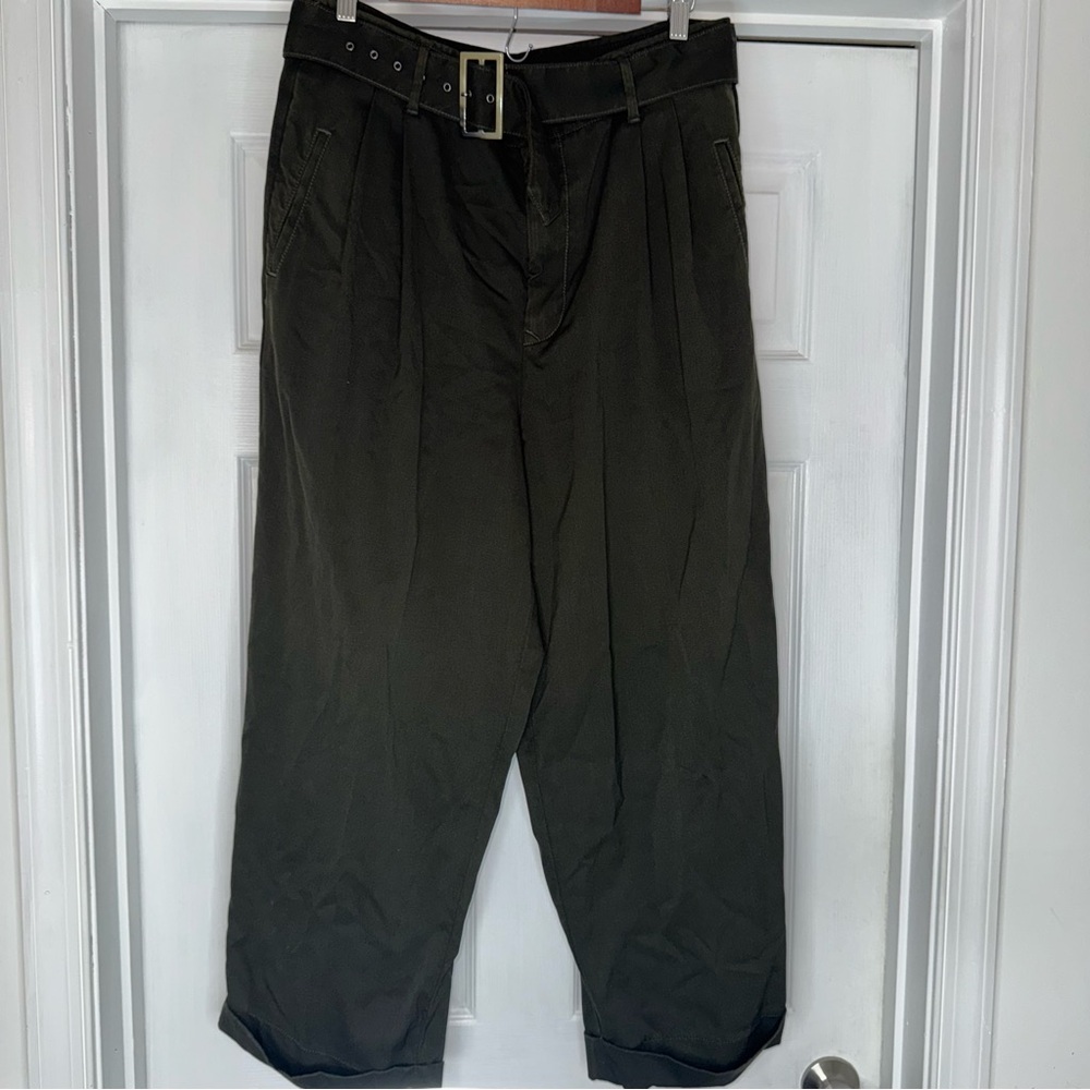 Jacob Cohen Wool Wide Leg Esmeralda Boyfriend Pants Belt 34 12 Olive Green Italy